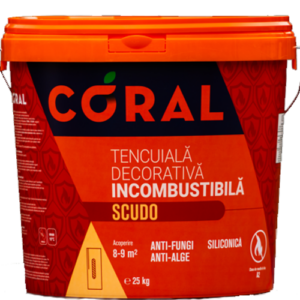 CORAL SCUDO TENCUIALĂ DECORATIVĂ SILICONICA INCOMBUSTIBILA TDS SCOARTA COPAC 2MM 25KG