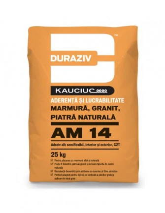 DURAZIV AM 14 Adeziv alb semiflexibil pentru marmură, granit și piatră naturală, aditivat cu Kauciuc® 25KG