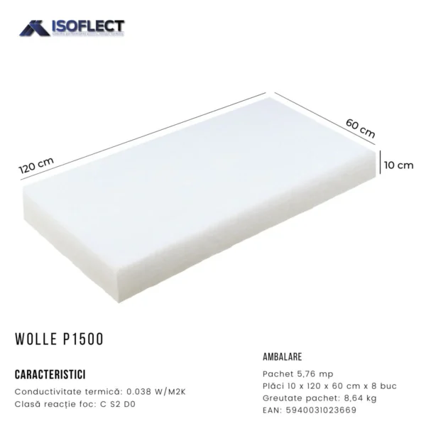 Vată termoizolantă, Wolle P1500, ZERO VOC, Hidrofobă, Lambda 0,038 W/M2K pachet 5.76 mp -10cm - imagine 2