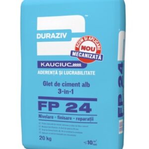 Duraziv FP 24, Glet de ciment alb 3in1, aditivat cu kauciuc, finisaje, reparații, nivelare 20kg
