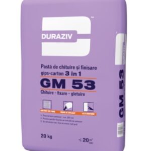 Duraziv GM 53, Pastă ALBĂ 3 în1, chituire & lipire gips-carton, glet de finisaj, pe bază de ipsos, cu rășini și fibre sintetice 20kg