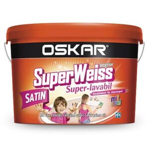 Vopsea superlavabila interior, Oskar Superweiss satin, alb, rezistent la mucegai, 2,5L