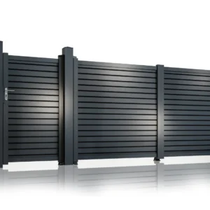 Set porti metalice din aluminiu, gri antracit, Jaluzea Deluxe, Poarta Pietonala 900x1800mm, Poarta Auto 3000x1800mm