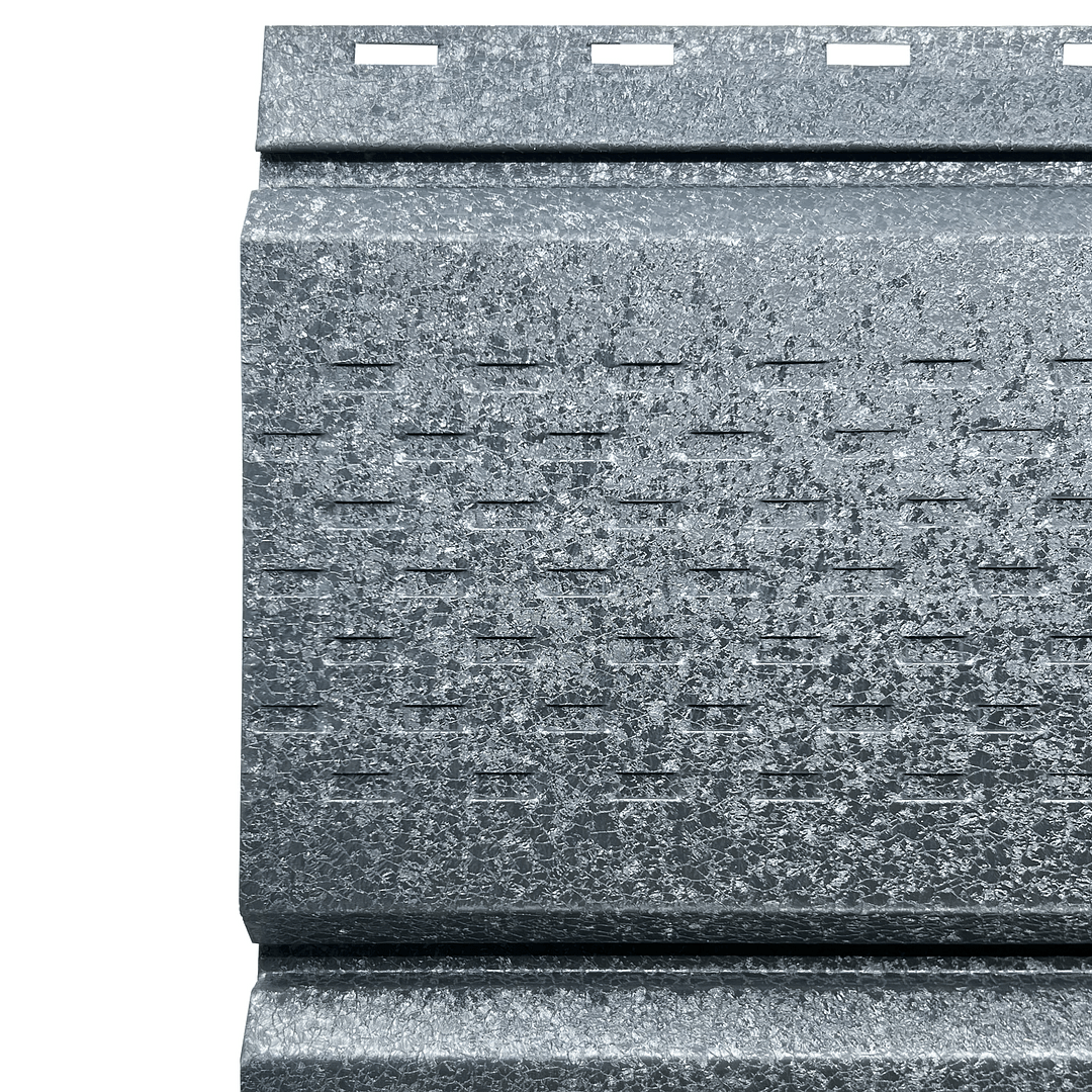 Lambriu Metalic Saturn Perforat 0,5mm, culoare spate Gri Închis, culoare fata Gri Perlat Ral7024 260x2500mm - imagine 5