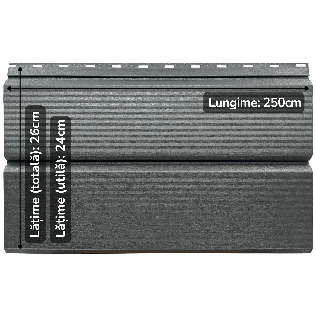 Lambriu Metalic Venus Striat 0,45mm, culoare spate Gri Închis, culoare fata Gri Grafit Ral7024 260x2500mm - imagine 2