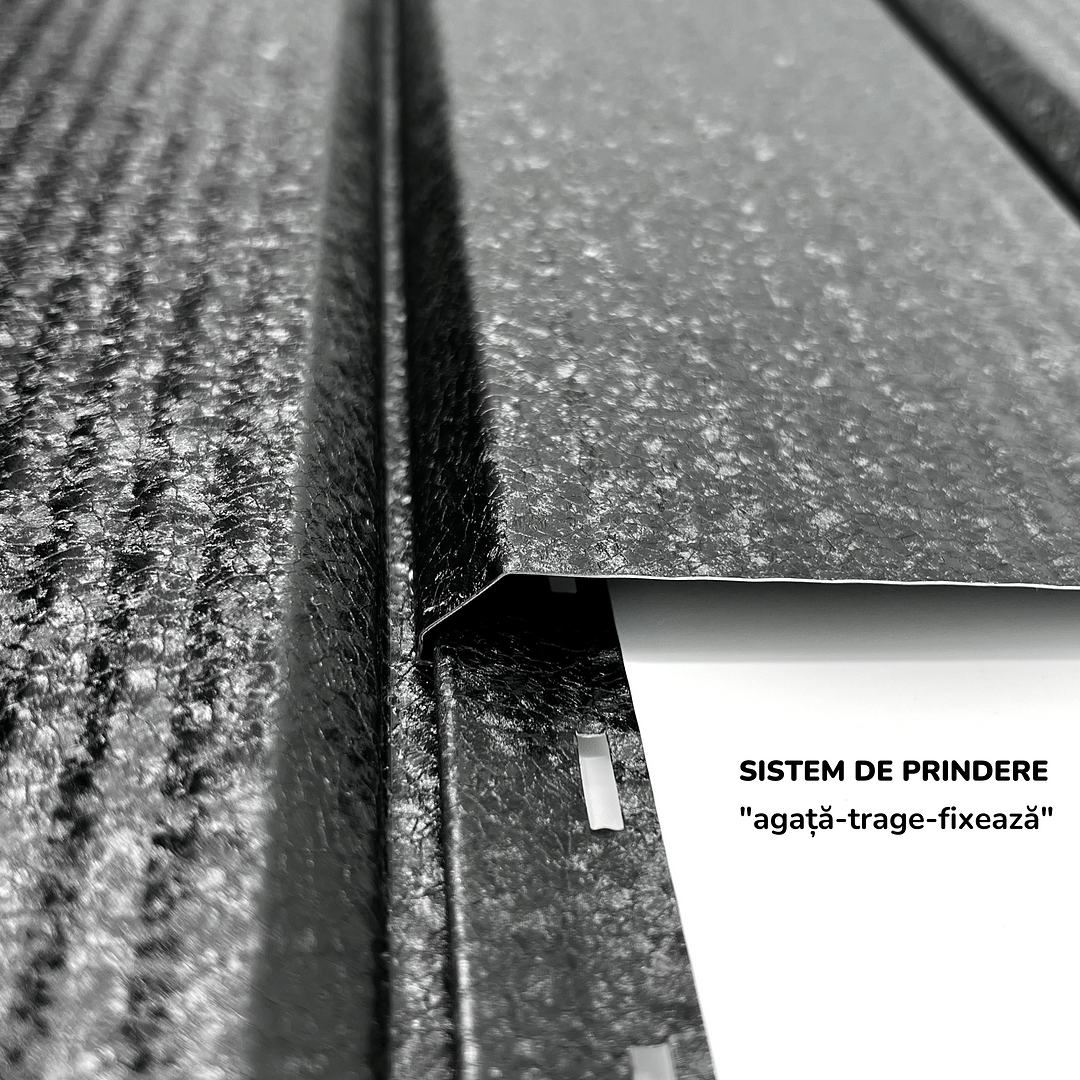 Lambriu Metalic Venus Striat 0,5mm, culoare spate Negru, culoare fata Negru De Noapte Ral9005 260x2500mm - imagine 3