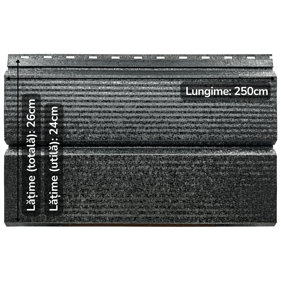 Lambriu Metalic Venus Striat 0,5mm, culoare spate Negru, culoare fata Negru De Noapte Ral9005 260x2500mm - imagine 2