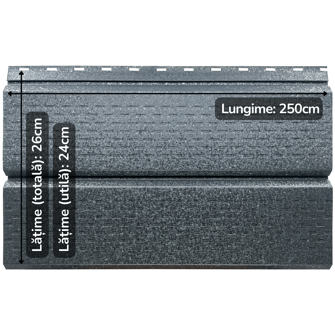Lambriu Metalic Saturn Perforat 0,5mm, culoare spate Gri Închis, culoare fata Gri Perlat Ral7024 260x2500mm - imagine 3
