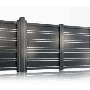 Set porti metalice din aluminiu, gri antracit, model Neptun, Poarta Pietonala 1000x1800mm, Poarta Auto 3500x1800mm